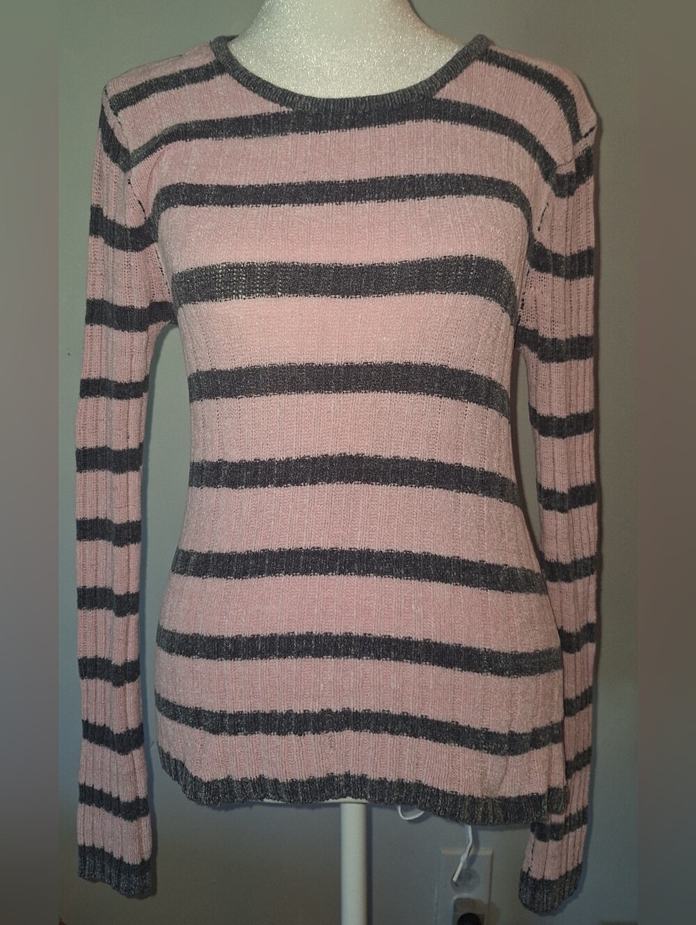 Airport Pink/Grey Striped Knit Sweater